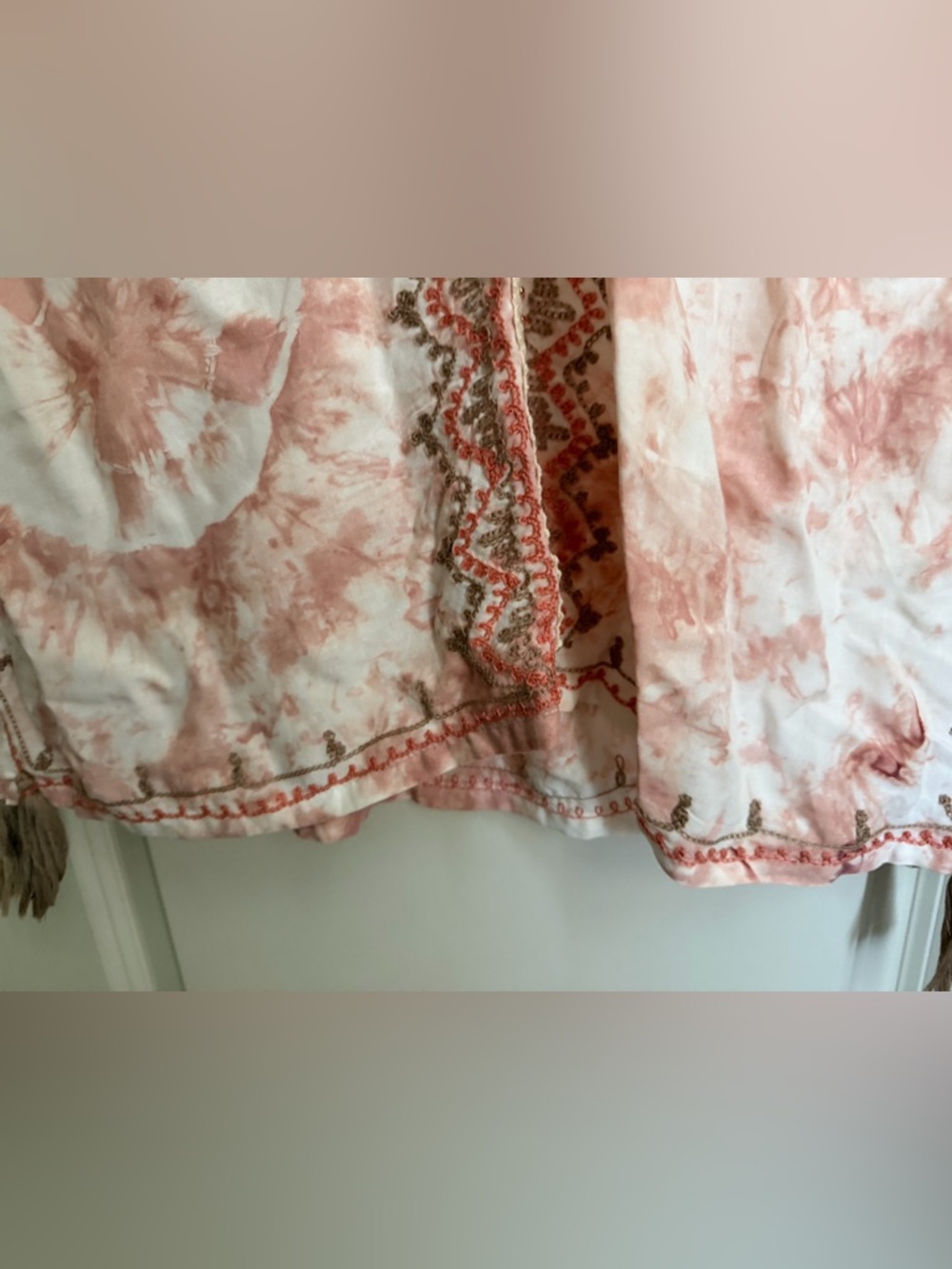 Skemo rayon Pink Tie-Dye Embroidered Tassel Kimono XS embroidered tassels neutro - Picture 8 of 12
